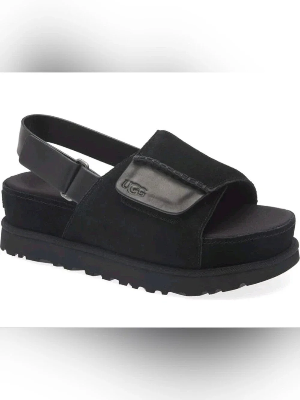 UGG Black Suede Goldenstar Hi Platform Slide Sandals with Sling Strap Size 9